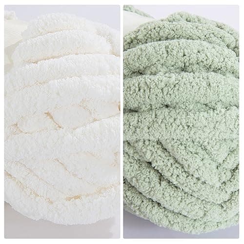 HOMBYS 8 Pack Assorted Chunky Yarn for Crocheting,Super Bulky Large Soft Fluffy Yarn,Plush Fuzzy Yarn,Thick Chenille Yarn for Hand Knitting/Arm Knitting,4 White & 4 Sage Green(27yds,8 oz Each Skein) - Image 7