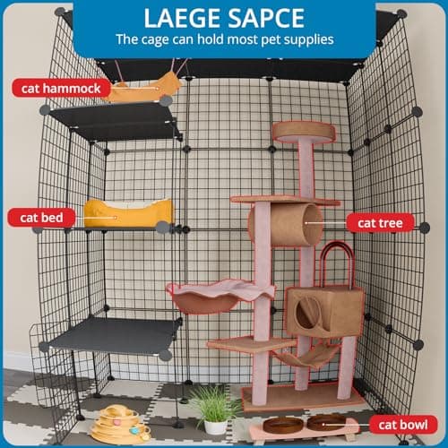 Eiiel Large Cat Cage, Enclosures Indoor with Balcony, DIY Playpen Detachable Metal Wire Kennels Crate 3x3x4 Large Exercise Place Ideal for 1-3 Cats - Image 5