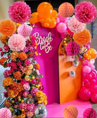 Amazon.com: 15PCS Hot Pink Orange Party Decorations Tissue Paper Flowers Pom Poms Honeycomb for Girl Groovy Birthday Baby Shower Wedding Bachelorette Summer Flamingo Party Nursery Wall Hanging Décor : Home & Kitchen - Image 6