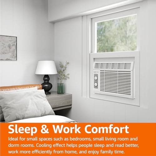 Amazon Basics 5000-BTU Small Window Air Conditioner, Up to 150 Sqf, Window AC Units with Cool and Fan Functions, Washable Filter, Adjustable Window Kit, Intuitive Mechanical Controls, White - Image 6