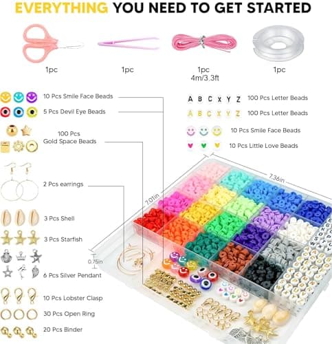 Dowsabel Clay Beads Bracelet Making Kit for Beginner, 5000 Pcs Preppy Polymer Clay Beads with Charms Kit for Jewelry Making, DIY Arts and Crafts Birthday Gifts Toys for Kids Age 6-13 - Image 5