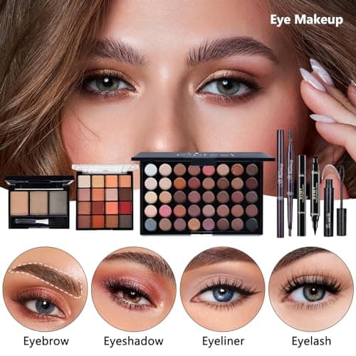 All in One Makeup Kit for Women Full Kit, Make Up Gift Set for Women, Makeup Essential Bundle Includes Foundation Face Primer Eyeshadow Contour Palette Lipstick Eyeliner Mascara Cosmetic Brush Set - Image 4