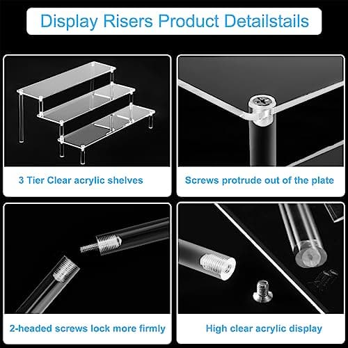HENABLE Large Acrylic Display Risers, Perfume Stand Organizer, Clear Acrylic Shelf Risers for Display Stands for Food, Tabletop Use, Amiibo Funko POP Figure, 3 Tier Clear Cupcake Stand Risers - Image 4