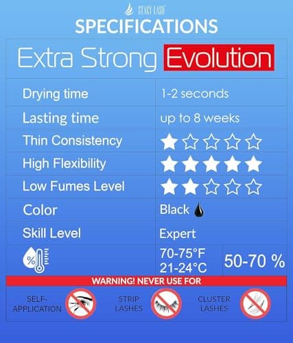 Extra Strong Evolution Eyelash Extension Glue Stacy Lash (0.34 fl.oz/10 ml)/1-2 Sec Dry/Retention – 8 Weeks/Professional Supplies/Black Adhesive - Image 4