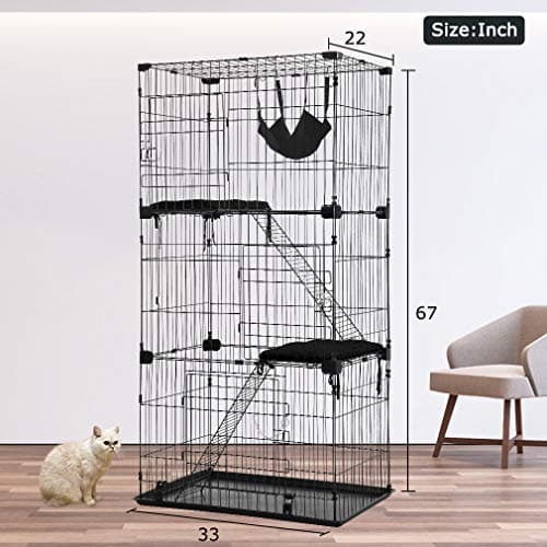 BestPet 3-Tier 67 Inch Cat Cage Enclosre Cat Crate Ferret Cage Cat Kennel Cat Playpen with Free Hammock 3 Cat Bed 3 Front Doors 2 Ramp Ladders Perching Shelves - Image 7