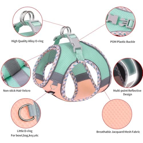 AIITLE Tiny Dog Harness - Lightweight Mesh Step-in Vest for Puppy, Reflective & Escape-Proof Design with High-Stick Magic Tape - Outdoor Use for Chihuahua, Maltese, Shih Tzu(Turquoise-Pink, XXXS) - Image 8