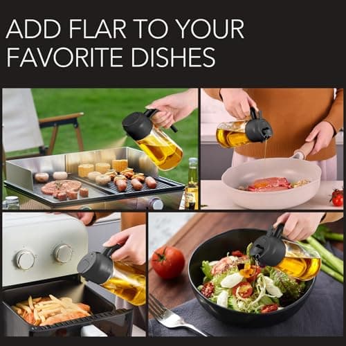 YRRAMATE 16oz/470ml Glass Olive Oil Sprayer for Cooking with Stickers, 2 in 1 Oil Dispenser for Kitchen Gadgets, Food Grade Premium Spray Bottle with Portion Control for Salad, Frying, BBQ (Black) - Image 9