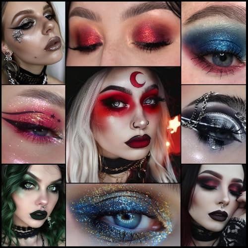 DE'LANCI Red Black Goth Eyeshadow Palette, Red Eyeshadow Goth Makeup Palette, Gray Silver Shimmer Glitter Eye shadow Pallet, Burgundy Eye Shadow for Vampire Clown Halloween Makeup,High Pigment,Vegan - Image 5