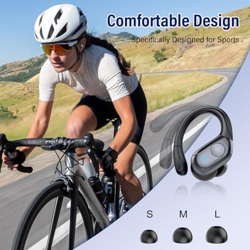 Qecnato Wireless Earbuds Bluetooth 5.4 Headphones Sports, 75H Stereo Deep Bass Over Ear Buds with Earhooks, Bluetooth Earbuds with 4 ENC Mic, LED Display, IP7 Waterproof Earphone for Running, Black - Image 6