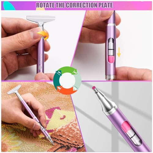 Benote Diamond Art Painting Pen Refillable Wax, Diamond Paint Accessories Refillable Wax Pen Self-Stick Drill Pens with Metal Correction Plate for Art DIY Craft - B18 - Image 5