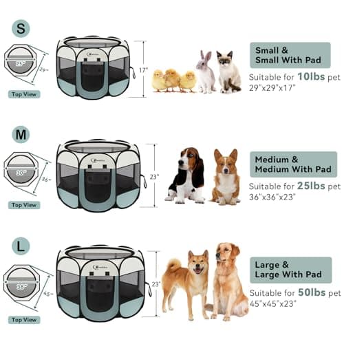 Siedihit Dog Cat Playpen, Puppy Pet Playpen Indoor for Small Dogs Tent Crates Cage Outdoor, Portable Pop Up Dog Kennel Playpen with Carrying Case for Dogs/Cats/Rabbits, Removable Zipper Top, Grey - Image 2