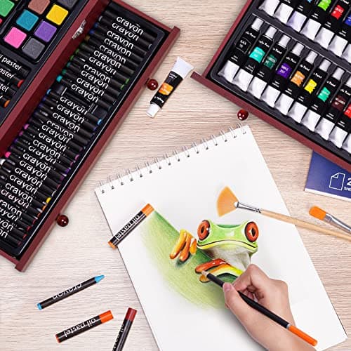 Color More 175 Piece Deluxe Art Set with 2 Drawing Pads, Acrylic Paints, Crayons, Colored Pencils, Paint Set in Wooden Case, Professional Art Kit, Art Supplies for Adults, Teens and Artist, WoodMuse Plus - Image 7