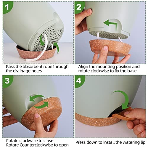Vanslogreen Plant Pots Indoor 7/6.5/6/5.5/5 Inch Self Watering Planters for Indoor Plants with Drainage Hole, Plastic Flower Pots for Succulents, African Violet (Green) - Image 5