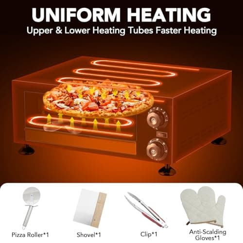 GarveeHome Electric Pizza Oven with Glass Door, 12" Countertop Pizza Oven with 60 Minutes Timer, Pizza Maker Machine for Home and Commercial with Gloves, Clip & Pizza Roller - Image 3