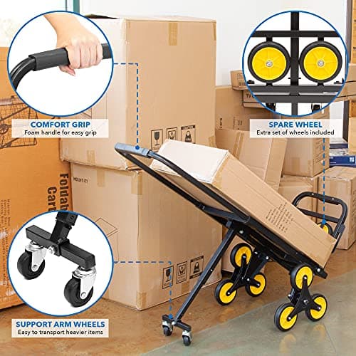 Mount-It! Stair Climbing Cart - 3 Wheel Stair Climbing Dolly - Easily Lift Heavy Items Up and Down Steps with Stair Climber Hand Truck - Move 330 Lbs on Ground, Pull 130 Lbs up Stairs - Image 4
