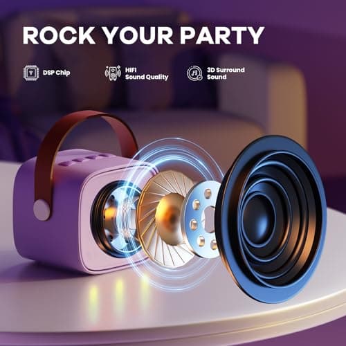 YLL Mini Karaoke Machine with 2 Wireless Microphones, TOP Kids Gifts for Girls Ages 3, 4, 5, 6, 7, 8, 9,10,11,12 +Year Old, 4-12 Years Old Birthday Toy Gift for Girls Boys Party (Purple) - Image 3