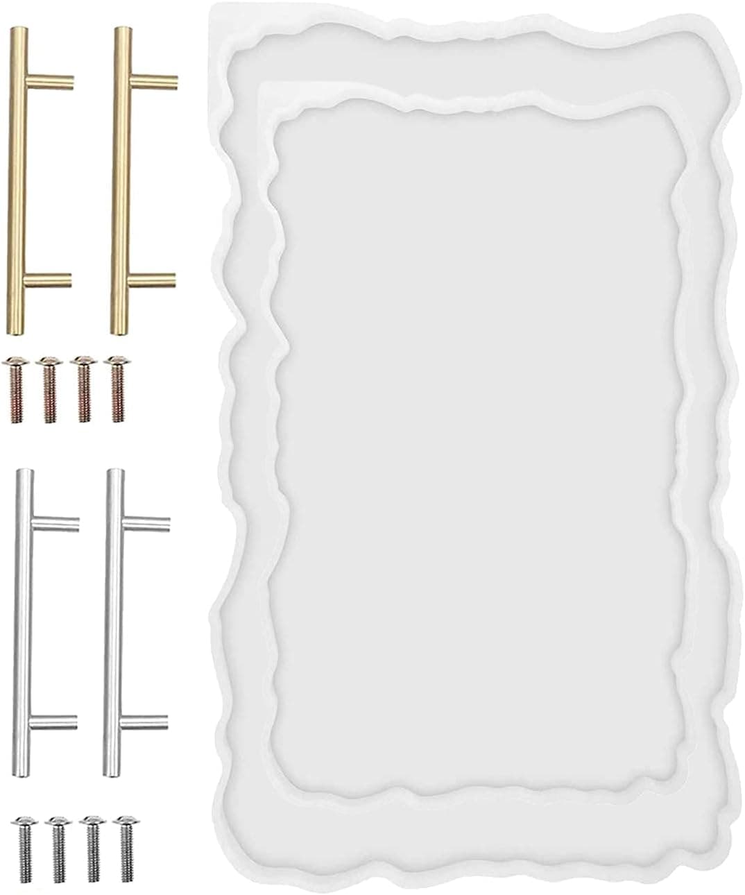 RESINWORLD 2 Size 14 inches XL Large Tray Silicone Molds Epoxy Resin Geode Tray Mold with Gold & Silver Handles DIY for Making Tray (Rectangle) - Image 9