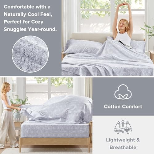 Comfort Spaces 100% Cotton Sheets King, Breathable, Naturally Cool Cotton Sheets, Soft Cotton Bed Sheets with 14" Elastic Pocket Fits up to 16" Mattress, All Seasons Sheet Set, Adelia Gray 4 Piece - Image 5