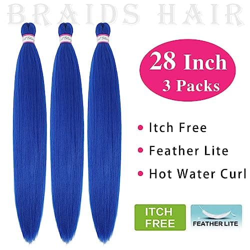 Col Bling Blue Braiding Hair Pre Stretched, 28 Inch Long Braid Hair Extensions for Women, Box Braids Hair Yaki Texture, Professional Synthetic, Softness, Knotless Easy to Install - Image 5