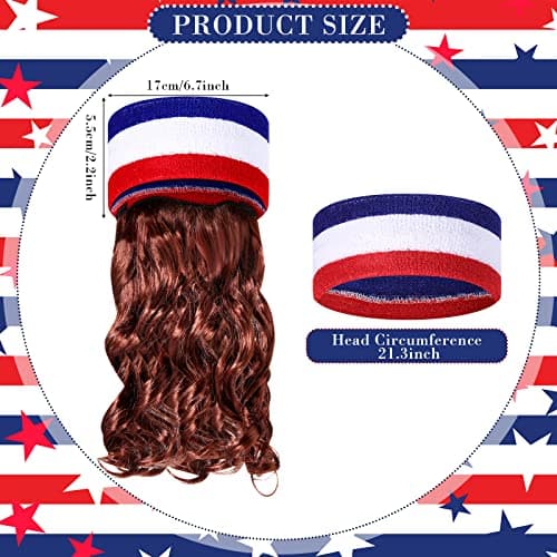 Canlierr 2 Pcs Halloween Costume America Beverage Beer Belt Holder and Mullet Wigs Headband 4th of July Patriotic USA Flag Beer Gift for Men Christmas - Image 3