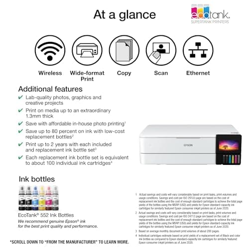 Epson EcoTank Photo ET-8550 Wireless Wide-format Color All-in-One Supertank Printer with Scanner, Copier, Ethernet and 4.3-inch Color Touchscreen - Image 2