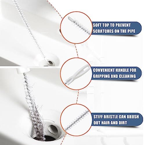35.5inch Drain Clog Remover(1pcs), 25inch Drain Snake Hair Remover(6pcs) ＆ Cleaning Brush(2pcs), Hair Catcher Drain Auger Cleaner Tool Set For Toilet, Kitchen Sink, Bathroom Tub, Sewer, 9 Pack - Image 6
