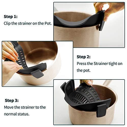 AUOON Clip On Strainer Silicone for All Pots and Pans, Pasta Strainer Clip on Food Strainer for Meat Vegetables Fruit Silicone Kitchen Colander - Image 4