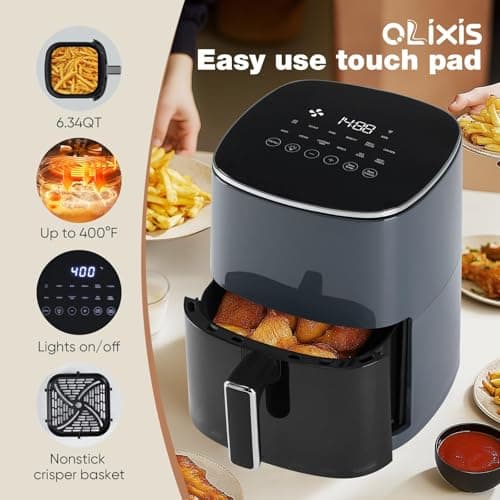 OLIXIS Air Fryer 6 Quart with Window Square Air Fryer 12-in-1 Air Fry, Roast, Reheat, Dehydrate, Bake, Steam, Fries, Custard, Chicken, Wings, Sea Food, Vegetabels,400F Grey - Image 5