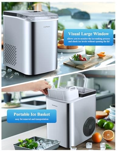 ChefRobot Ice Machine,Stainless Steels Chewable Ice Maker Ready in 6 mins,34Lbs/24H Nugget Ice Maker Countertop,One-Click Pebble Ice Maker for Home/Party/Bar/Daily-Use - Image 4