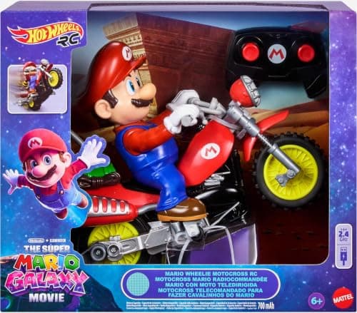 Hot Wheels Mario Wheelie Motocross RC, Remote-Control Motorcycle | Battery-Powered Moto with Figure that Moves & Tilts with Turns, Inspired by The Super Mario Bros. Movie - Image 7