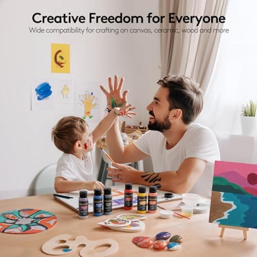 Acrylic Paint Set, 24 Colors (2 oz/Bottle) with 12 Art Brushes, Art Supplies for Painting Canvas, Wood, Ceramic & Fabric, Rich Pigments Lasting Quality for Beginners, Students & Professional Artist - Image 7