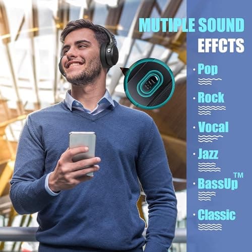 BERIBES Bluetooth Headphones Over Ear, 65H Playtime and 6 EQ Music Modes Wireless Headphones with Microphone, HiFi Stereo Foldable Lightweight Headsets, Deep Bass for Home Office Cellphone PC Ect. - Image 2