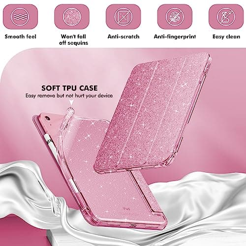 INFILAND Compatible with iPad A16 11th Generation 11 Inch 2025 Case, iPad Case 10th Generation 10.9 Inch, Glitter Cover with Sparkly Clear Back, Pencil Holder, for Kids Girls (Rose Pink) - Image 4