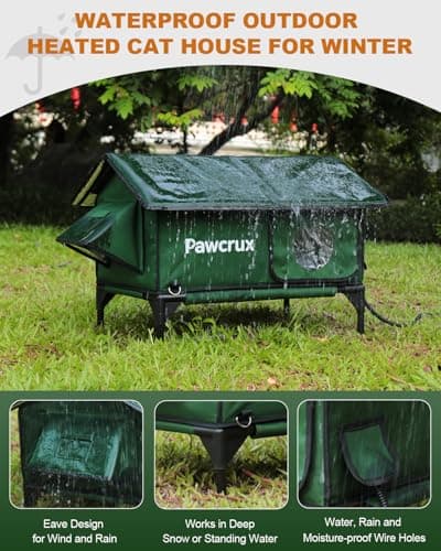 100% Waterproof Heated Cat House for Outdoor with Safe Escape Door, Heated Cat Bed Weatherproof Cat Shelter Kitty with Cat Heating Pad, Insulated Warm House for Feral Cat (Green, S) - Image 2