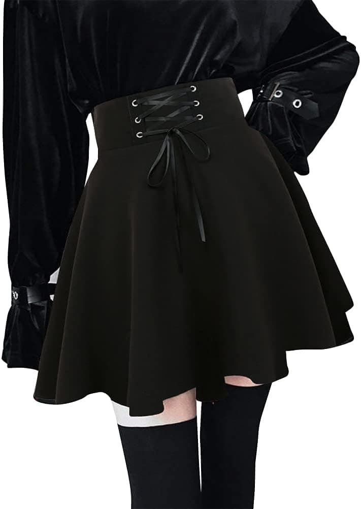 IDEALSANXUN Gothic Plaid Mini Skirts for Women Short High Waist Plaid Skirts Medium A Pure Black - Image 3