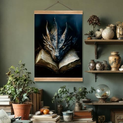 ZTGDA Book Dragon Wall Art,Dark Academia Vintage Poster, Gothic Canvas Print for Book Lovers, Fantasy Wall Decor for Bedroom, Library or Office, Mysterious Bookworm Gift(dragon) - Image 7