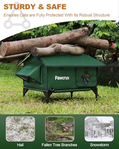 100% Waterproof Heated Cat House for Outdoor with Safe Escape Door, Heated Cat Bed Weatherproof Cat Shelter Kitty with Cat Heating Pad, Insulated Warm House for Feral Cat (Green, S) - Image 4