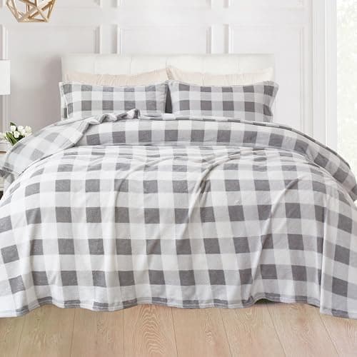 Elegant Comfort Luxuriously Soft 4-Piece Velvet Plush Flannel Sheet Set - Premium Quality - Cozy Warm, Anti-Static, Non Pilling Fuzzy Velvet Flannel Fleece Deep Pocket Sheet Set - Full, Buffalo Gray - Image 2
