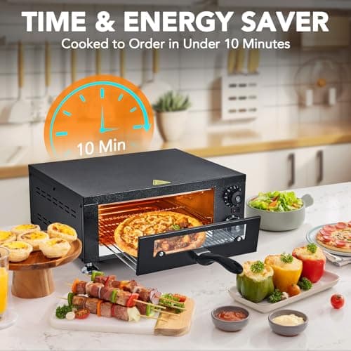 GarveeHome Electric Pizza Oven with Glass Door, 12" Countertop Pizza Oven with 60 Minutes Timer, Pizza Maker Machine for Home and Commercial with Gloves, Clip & Pizza Roller - Image 2