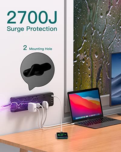 Power Strip - Addtam Surge Protector with 10 Outlets and 4 USB Ports, 6 Feet Extension Cord with Flat Plug, 2700 Joules, ETL Listed, Black - Image 5