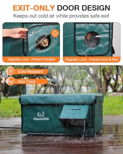 Indestructible Heated Cat House for Outside Cats Winter, 100% Weatherproof, Safe Escape Door, Insulated Outdoor Cat Shelter with Heater for Feral Barn Cat Kitty (Forest Green, 12.6"x16.5"x12.6") - Image 3