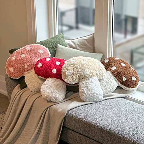 Dreamstall Mushroom Throw Pillow Tufted Shape Decorative Cushion 15” x 15” – Decor for Bed, Couch, Living Room (Red) - Image 7
