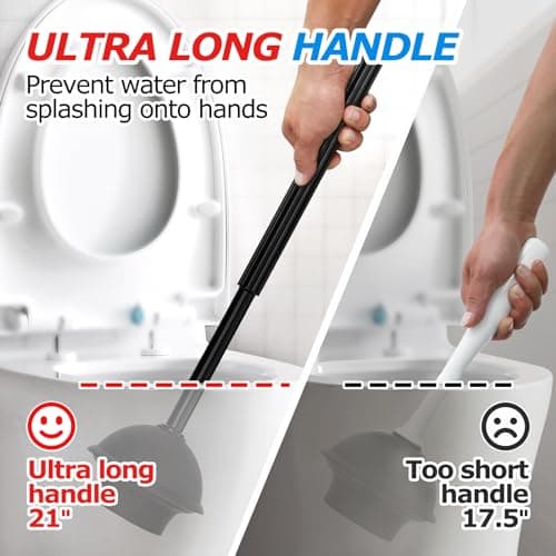 FORASTO 2 in 1 Toilet Plunger and Brush Set，Extended Handle Plunger，Toilet Bowl Brush Plunger Set, Bathroom Cleaning Tools ，Toilet Brush Plunger Combo，Cleaning Brush，Bathroom Cleaning Supplies - Image 2