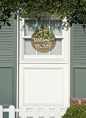 Interchangeable Seasonal Welcome Sign Front Door Decoration, Rustic Round Wood Wreaths Wall Hanging Outdoor, Farmhouse, Porch, for Spring Summer Fall All Seasons Holiday Halloween Christmas. - Image 6