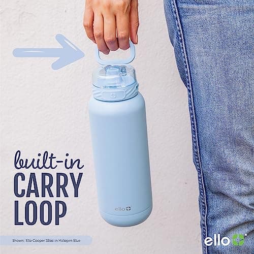 Ello Cooper 22oz Stainless Steel Water Bottle with Straw and Carry Handle, Double Walled and Vacuum Insulated Metal, Leak Proof Locking Lid with Soft Silicone Spout, Reusable, BPA Free, Lilac - Image 4