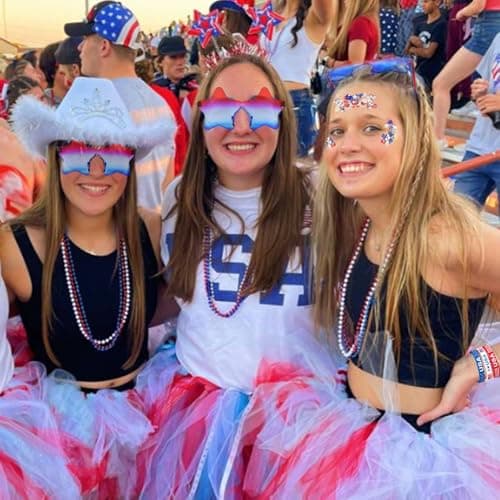 Mysense 4th of July Outfits for Women,4th of July Accessories Set with Red White and Blue Body Glitter,3 USA Flag Sunglasses,9 Beaded Necklaces,6 Bracelets,Fourth of July Outfit Women Kids - Image 2