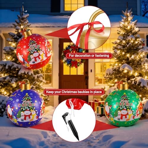 3 Pcs 24 Inch Giant Inflatable Christmas Balls, Large Outdoor Christmas PVC Ornaments, Big Ball Decorations for Yard Outside in Winter Holiday - Image 5