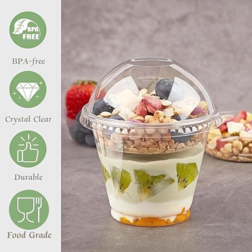 Amazon.com: Zezzxu 50 x 9 oz Clear Plastic Yogurt Parfait Cups with Dome Lids, Insert | Yogurt Containers with Lids, Separate Granola Holder, Spork, For Breakfast and Snacks To Go, No Leaking : Health & Household - Image 6