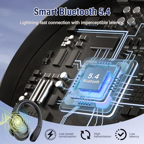 Qecnato Wireless Earbuds Bluetooth 5.4 Headphones Sports, 75H Stereo Deep Bass Over Ear Buds with Earhooks, Bluetooth Earbuds with 4 ENC Mic, LED Display, IP7 Waterproof Earphone for Running, Black - Image 4