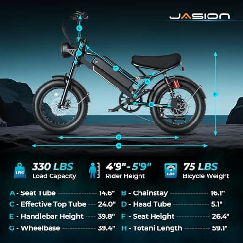 Jasion YR16 Electric Bike for Adults Teens, Peak 1000W Motor & 600WH Battery Electric Bicycle, 55 Miles Off-Road Dirt Bike, 16"*4 Fat Tire Moped Style Ebike with Cruise Control & Dual Suspension - Image 8